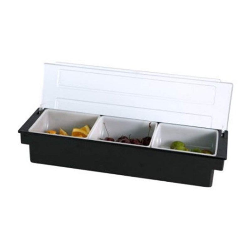 FEOOWV Fruit Veggie Condiment Caddy with Lid, 3 Compartment Plastic Dispenser Tray for Catering Dips Toppings, Serving Taco, Ice Cream, Fruit, & Salad Bar Garnish Organizer for Restaurant Supplies - Image 4